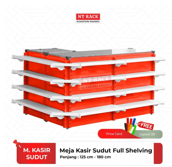 Meja Kasir Minimarket Alfa Full Shelving